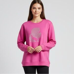 Karl Lagerfeld Paris Hot Pink Rhinestone Logo Cotton Blend Sweatshirt Fleece XL